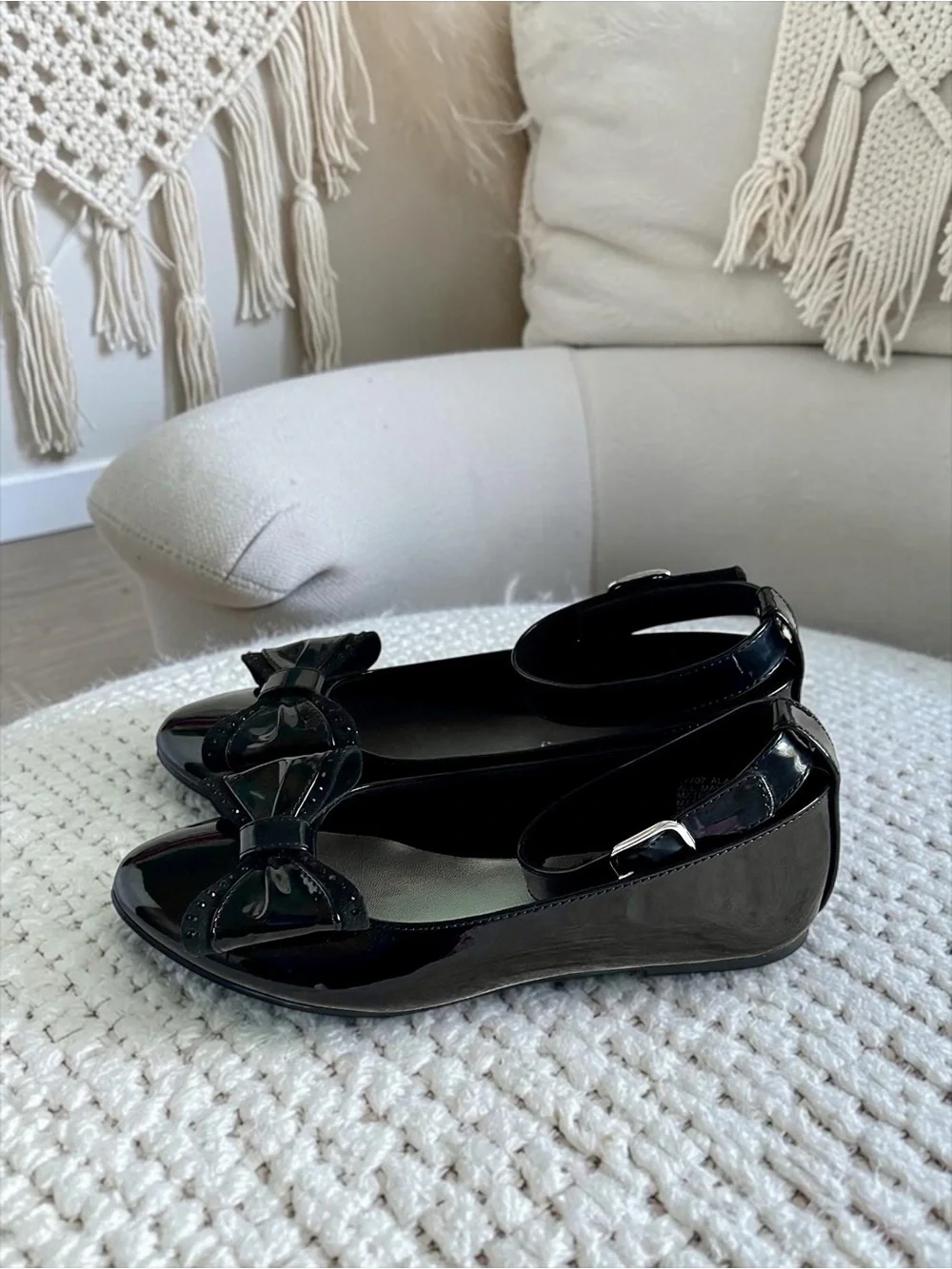 Rachel Shoes Little Girls Black Patent Bow Flats Size 2 Like New